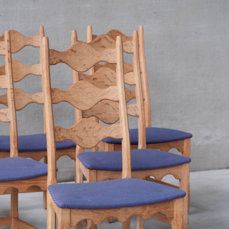 Ensemble de 6 chaises danoises vintage en bois de chêne par Henning Kjaernulf, 1960