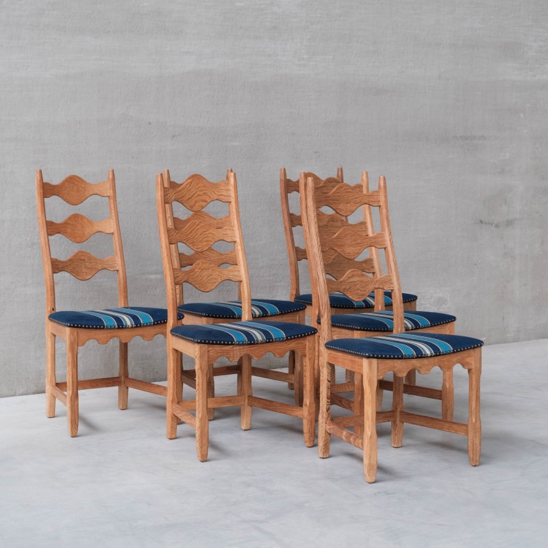 Conjunto de 6 cadeiras de jantar dinamarquesas de madeira de carvalho da Henning Kjaernulf para Nyrup Møbelfabrik, anos 60