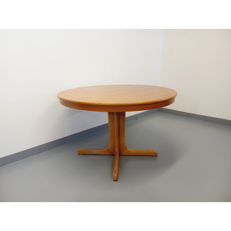 Vintage round table in blond elmwood with integrated extension, 1960-1970
