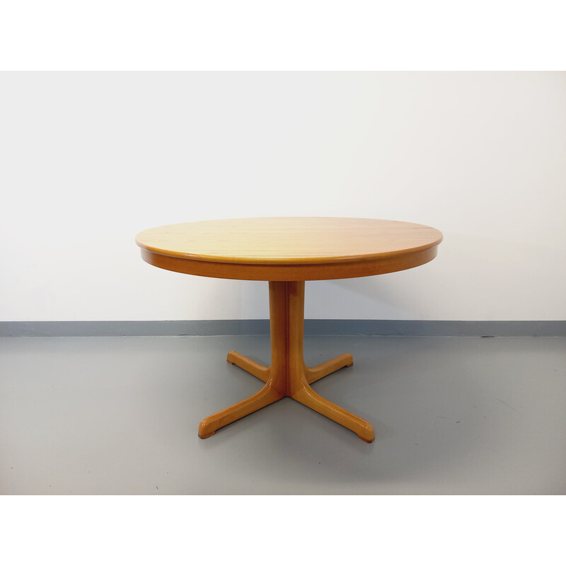 Vintage round table in blond elmwood with integrated extension, 1960-1970