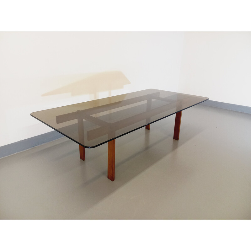 Table basse vintage en teck et verre fumé, 1960