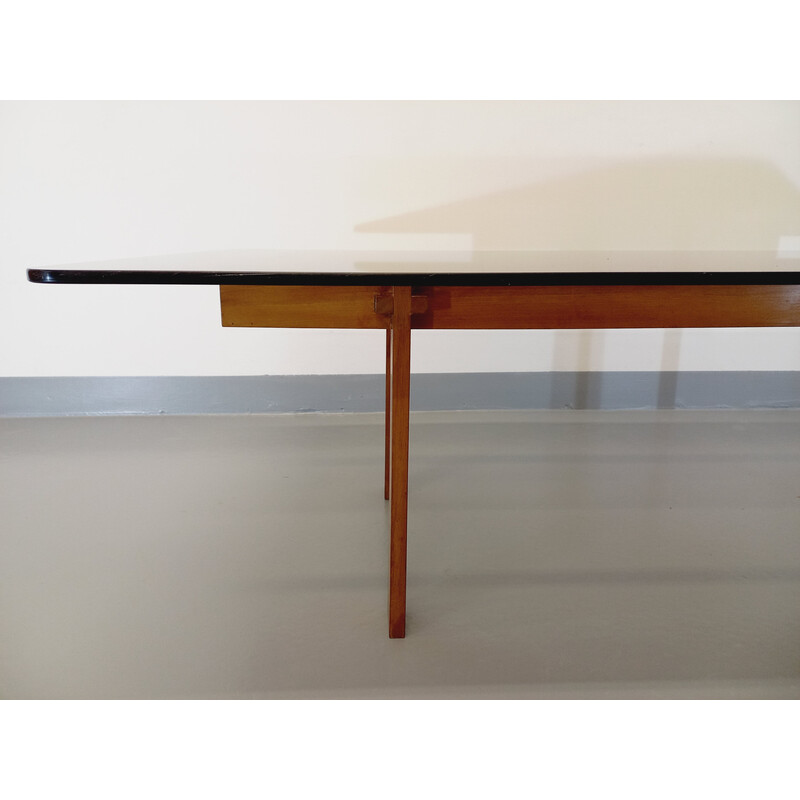 Table basse vintage en teck et verre fumé, 1960