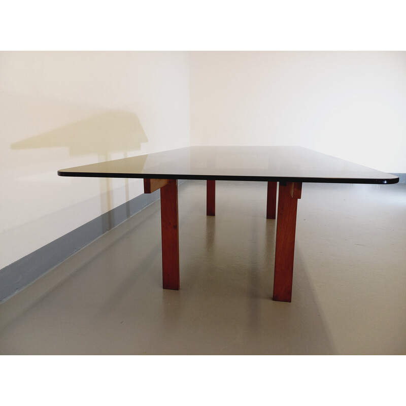 Table basse vintage en teck et verre fumé, 1960