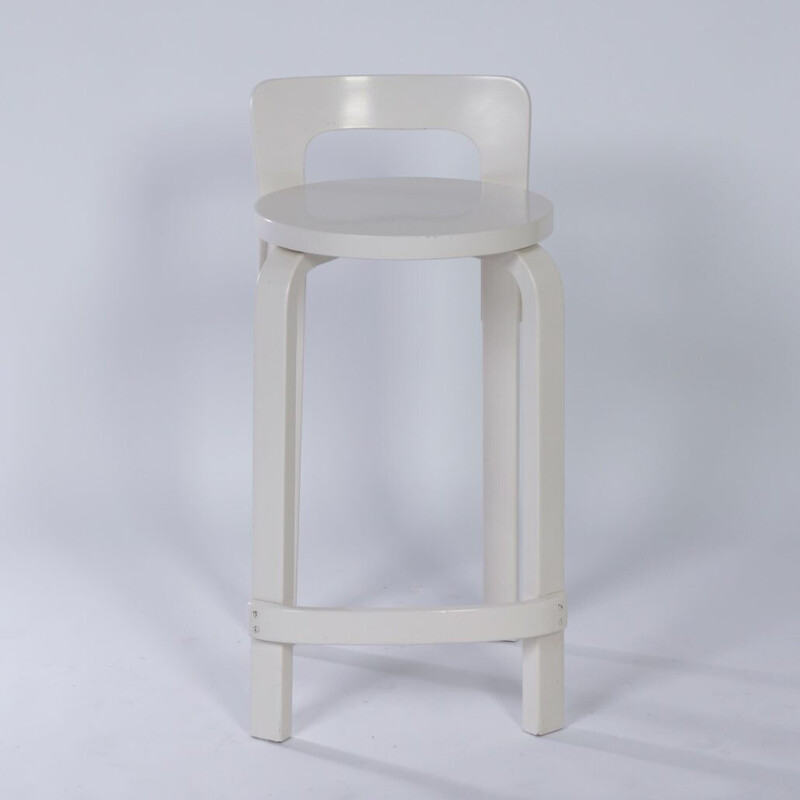 Vintage white stool model k65 by Alvar Aalto for Artek, 1970s