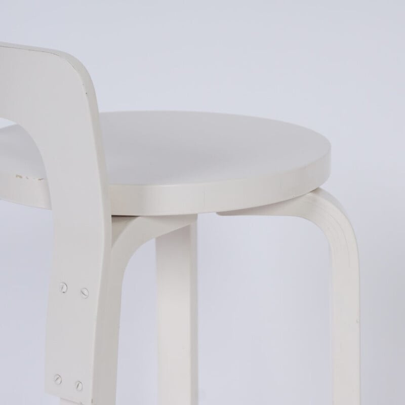 Vintage white stool model k65 by Alvar Aalto for Artek, 1970s