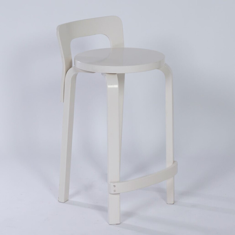 Vintage white stool model k65 by Alvar Aalto for Artek, 1970s