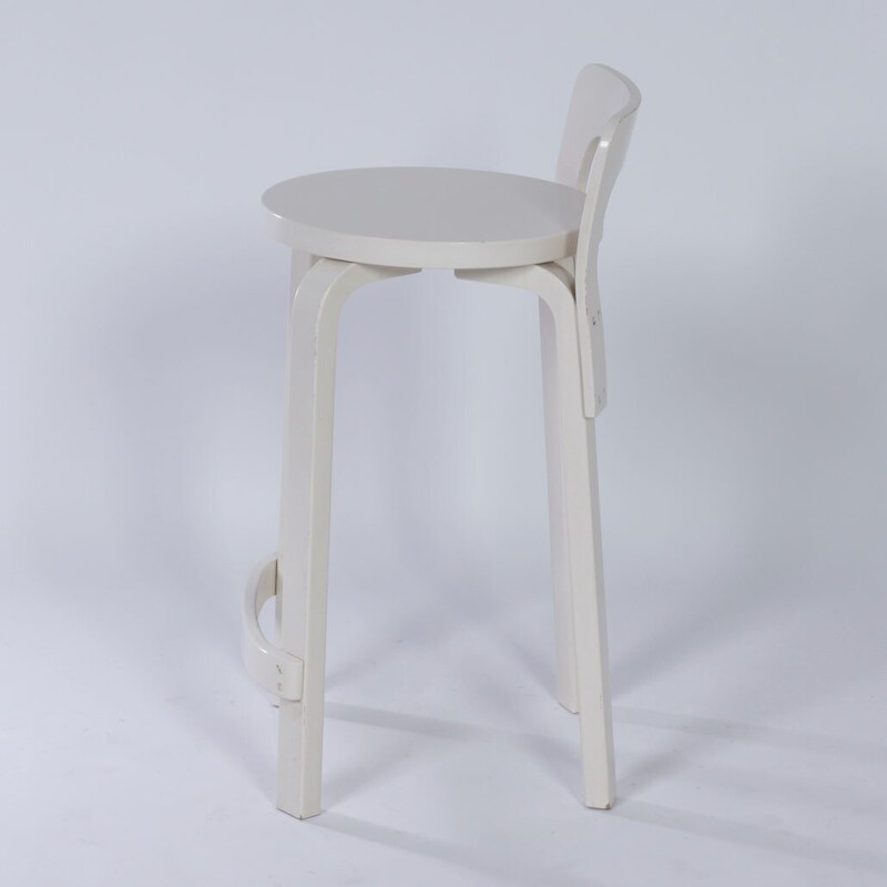 Vintage white stool model k65 by Alvar Aalto for Artek, 1970s