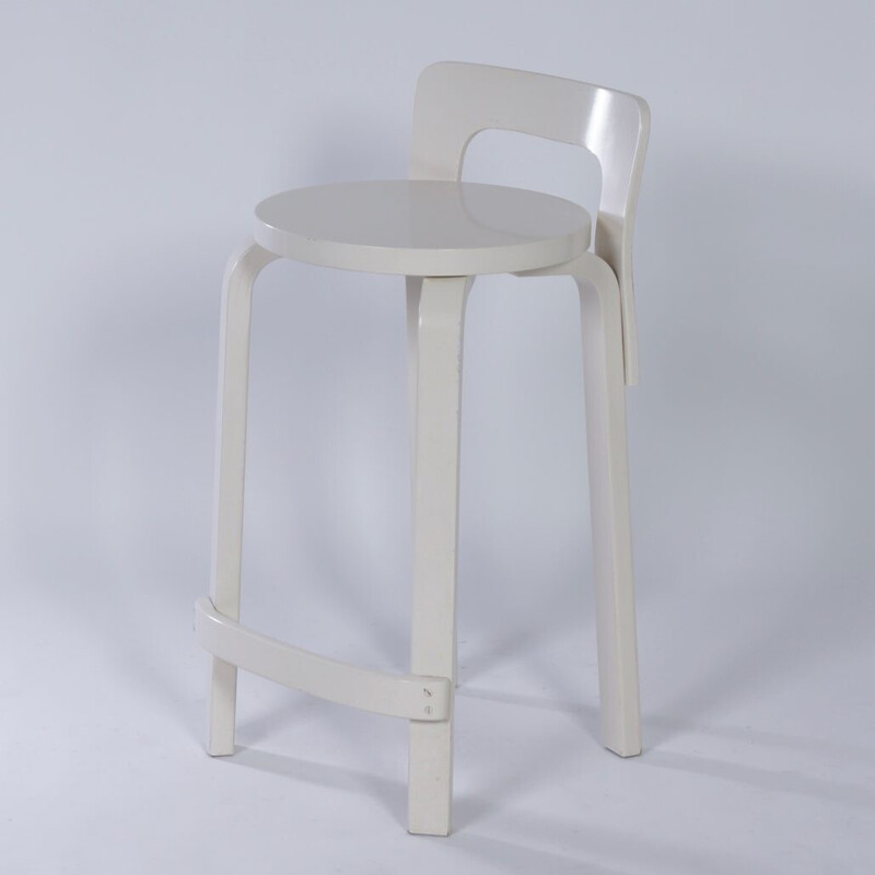 Vintage white stool model k65 by Alvar Aalto for Artek, 1970s