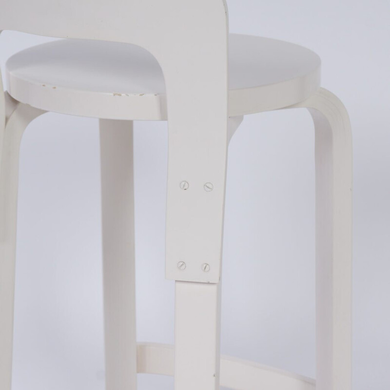 Vintage white stool model k65 by Alvar Aalto for Artek, 1970s