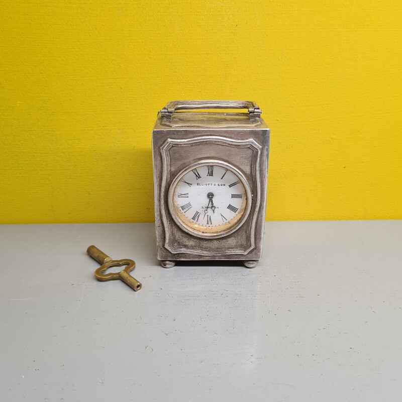 Vintage silver travel clock by Elliott and Son London