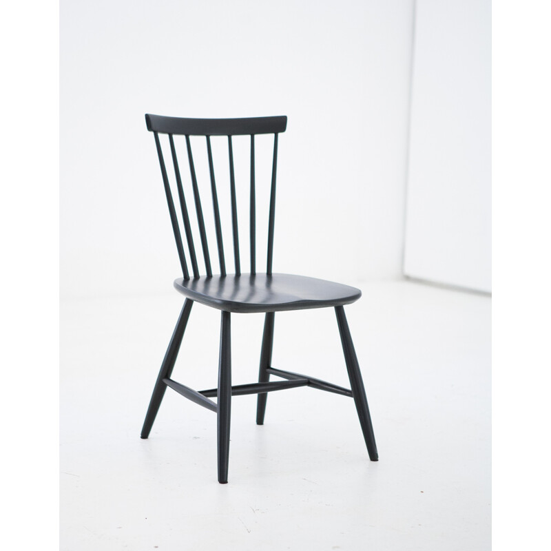 Mid-Century Swedish Black Chairs, 1950s, Set of 4