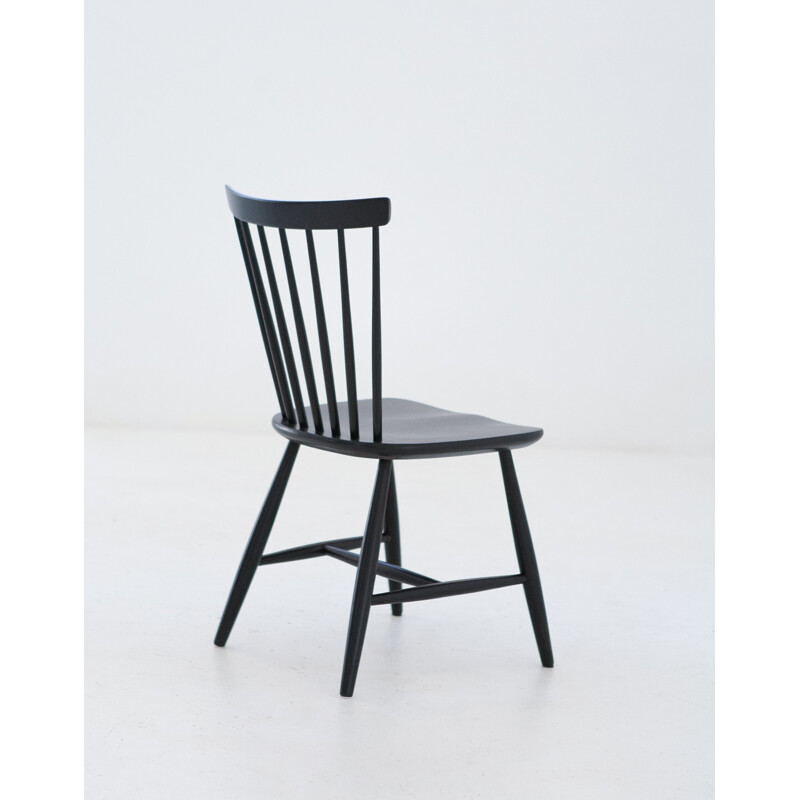 Ensemble de 4 chaises vintage noires suédoises - 1950