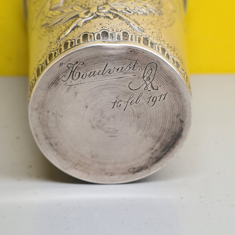 Vintage zilveren schuttersbeker Merxem, België 1911