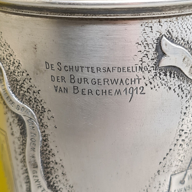 Vintage zilveren schuttersbeker Merxem, België 1911
