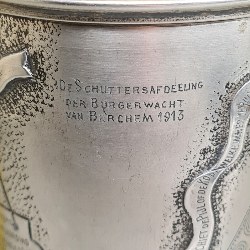 Vintage zilveren schuttersbeker Merxem, België 1911