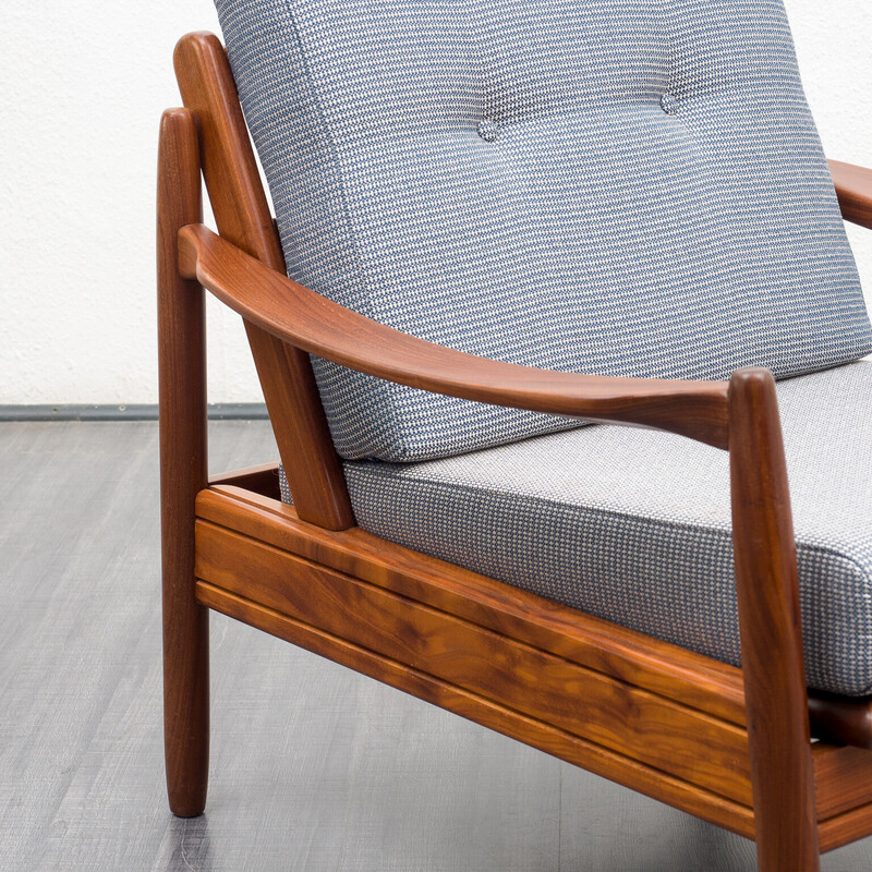 Mid-eeuwse teakhouten fauteuil met bekleding, 1960