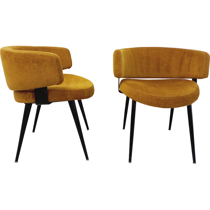 Pair of vintage Italian armchairs in velvet and black metal, 1960