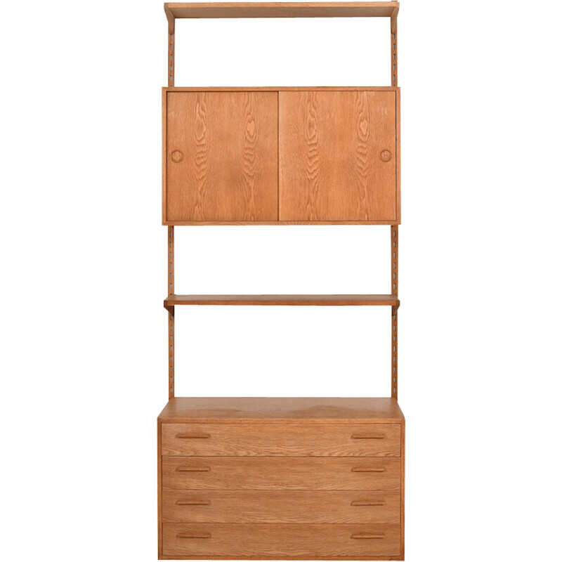 Vintage oakwood wall shelf system by Kai Kristiansen for Fm, Denmark 1960s