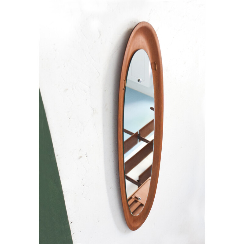 Mid-Century Italian Curved Teak Mirror - 1950s