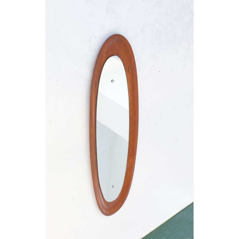 Mid-Century Italian Curved Teak Mirror - 1950s