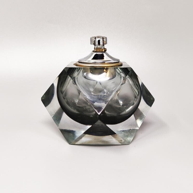 Vintage grey table lighter in Murano Sommerso glass by Flavio Poli for Seguso, 1960s