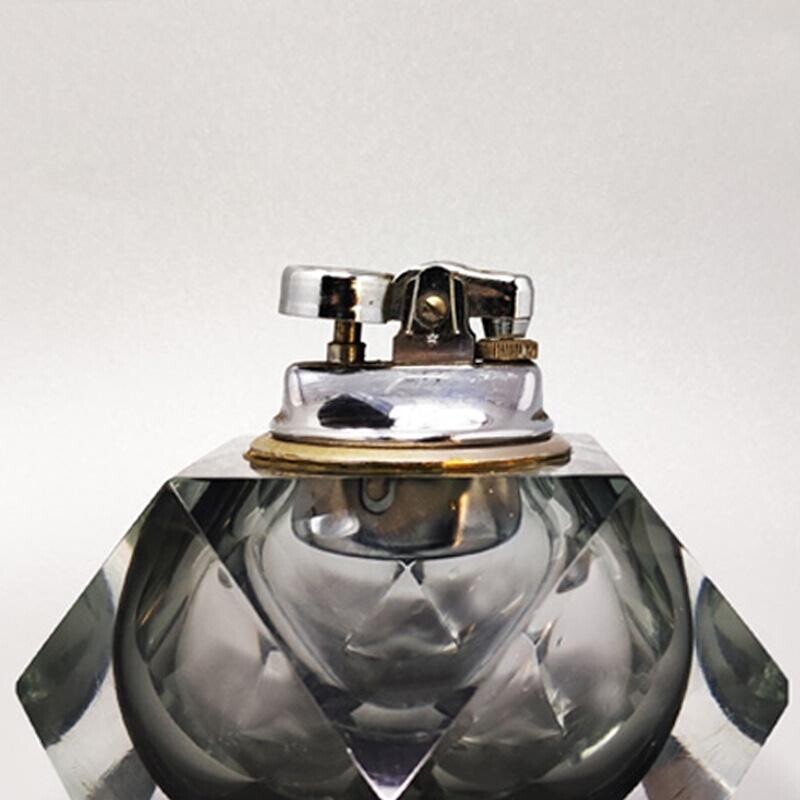 Vintage grey table lighter in Murano Sommerso glass by Flavio Poli for Seguso, 1960s