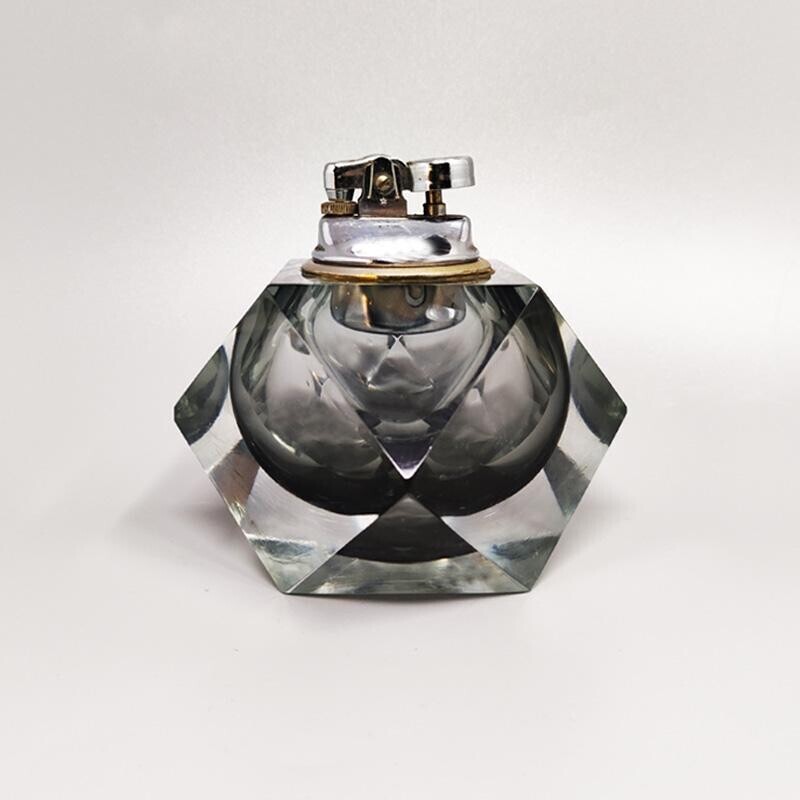 Vintage grey table lighter in Murano Sommerso glass by Flavio Poli for Seguso, 1960s