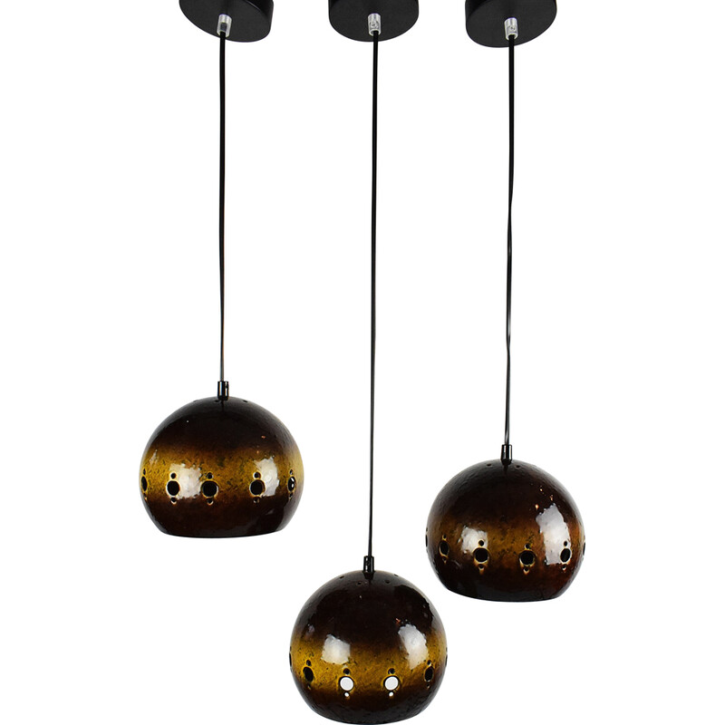 Set of 3 vintage metal pendant lamps, 1970s