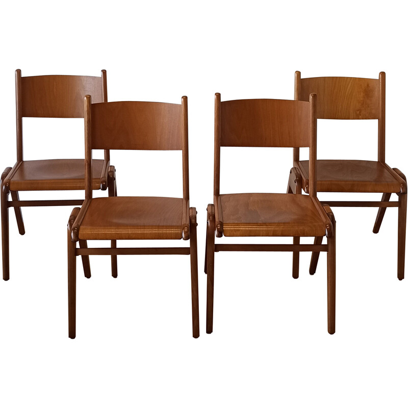 Set of 4 vintage stacking chairs, 1950