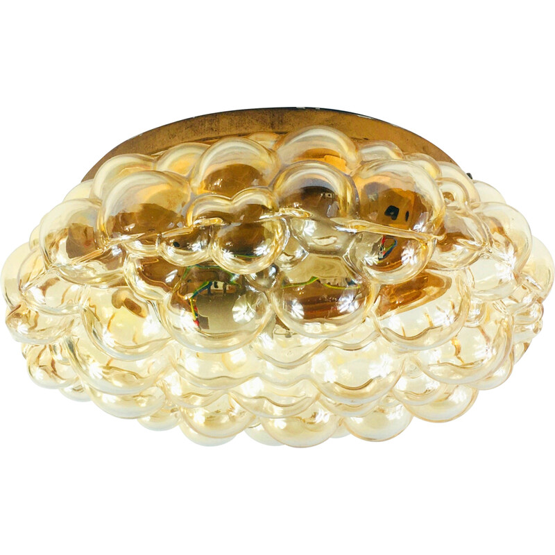 Vintage amber bubble glass ceiling lamp by Helena Tynell for Limburg, Germany 1970s