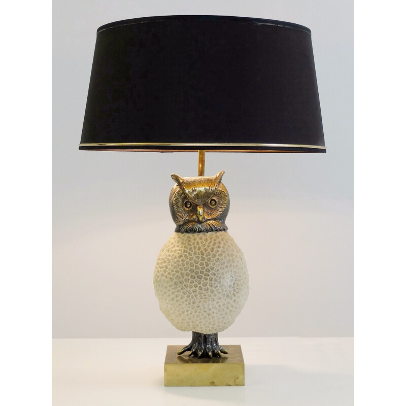 Lampe corail avec statue hibou - 1960