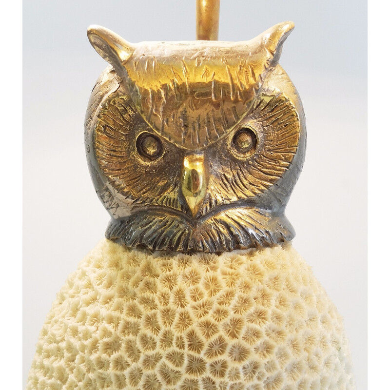Coral lamp with owl statue - 1960s