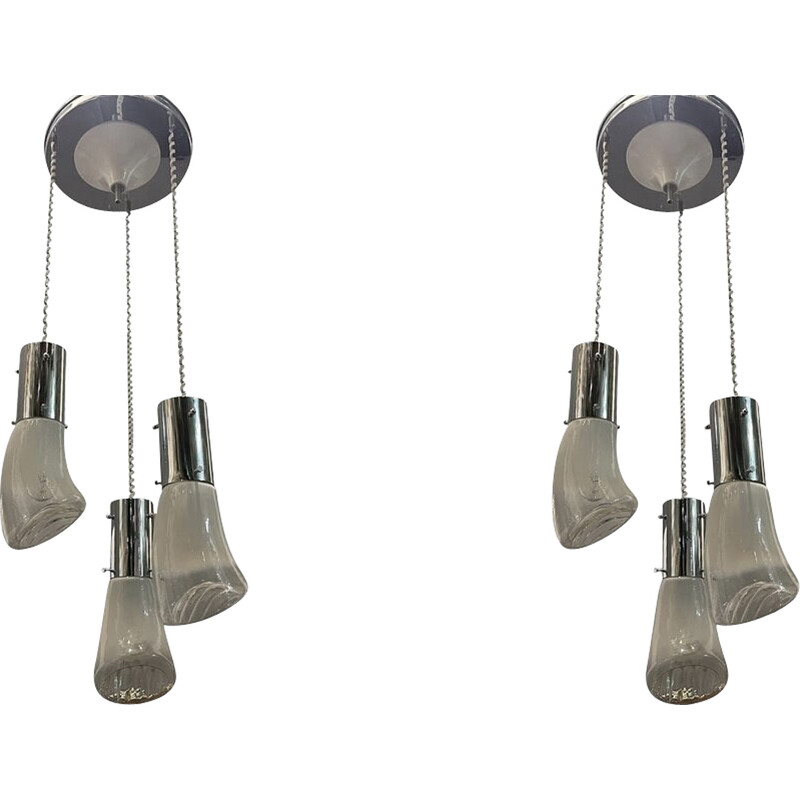 Pareja de lámparas colgantes vintage de cristal de Murano, 1970