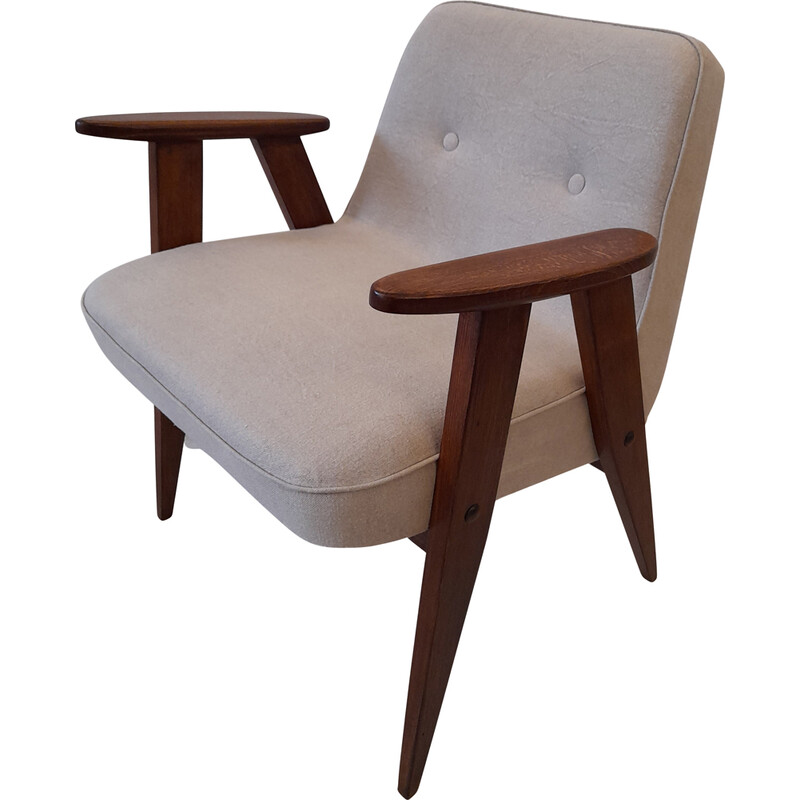 Vintage armchairs in beige linen model 366 by Józef Chierowski, 1960s