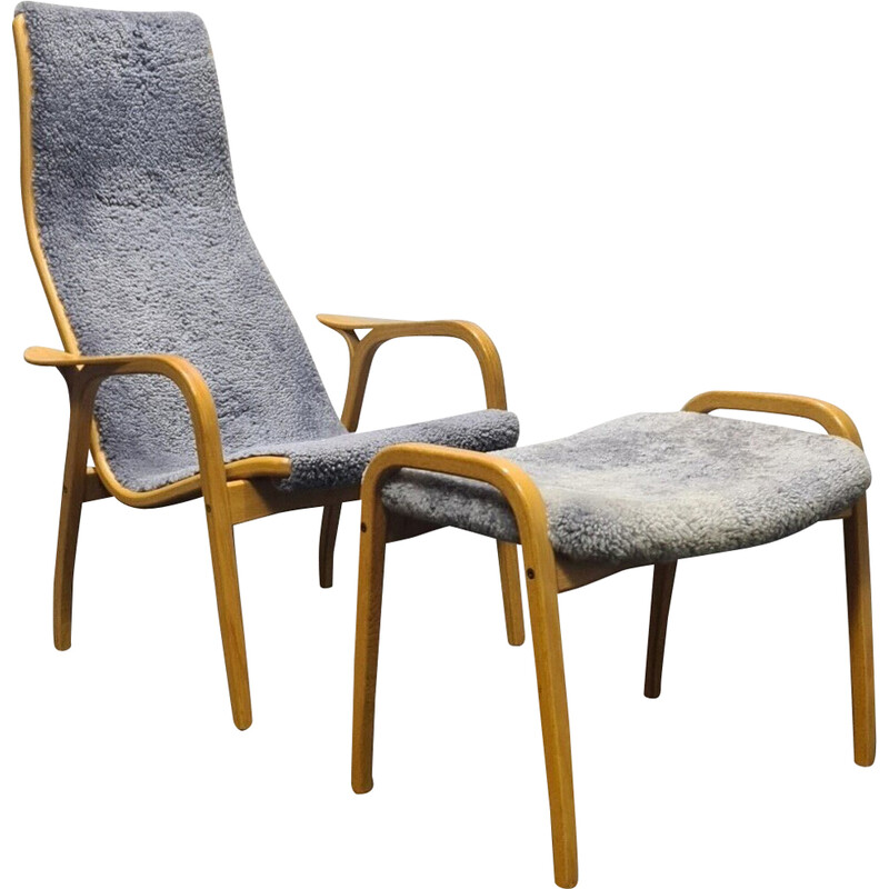 Vintage Lamino fauteuil en voetsteun door Yngve Ekström voor Zweden
