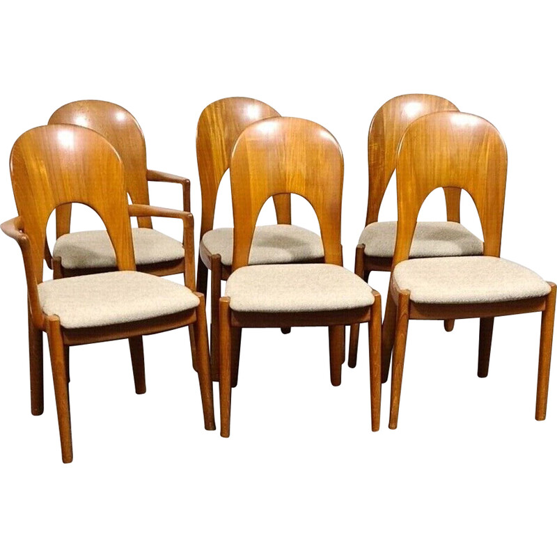 Conjunto de 6 cadeiras de jantar de teca vintage de Niels Koefoed para Hornslet, Dinamarca