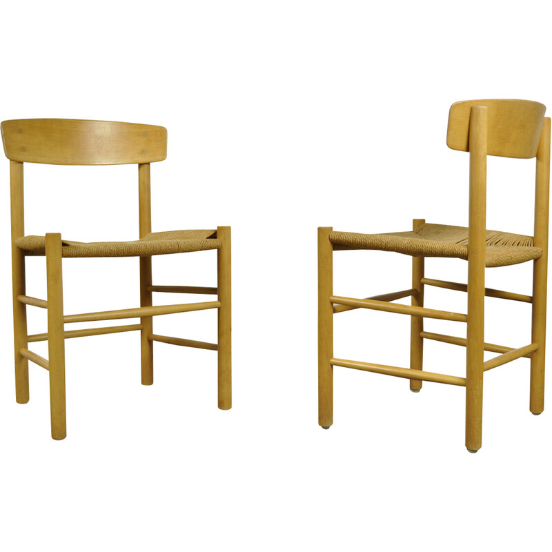 Pair of vintage beechwood dining chairs model J39 by Børge Mogensen for F.D.B. Mobler, Denmark 1970s