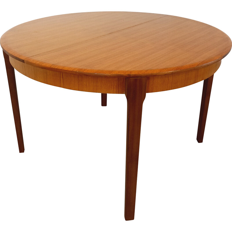 Scandinavian vintage round table in teak with extension, 1950-1960