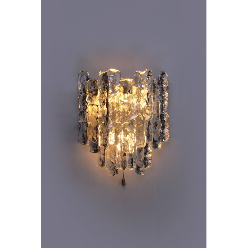 Vintage crystal and ice glass wall lamp by J. T. Kalmar, Austria 1960