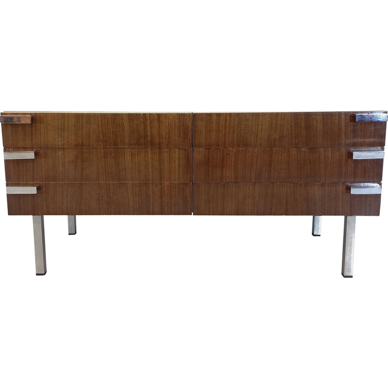 Enfilade vintage en bois et chrome, 1960-1970