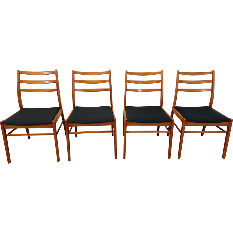 Lot de 4 chaises scandinaves vintage en bois et tissu, 1950-1960
