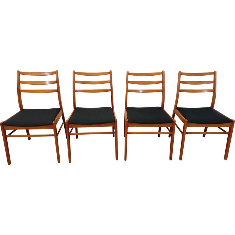 Set di 4 sedie vintage scandinave in legno e tessuto, 1950-1960