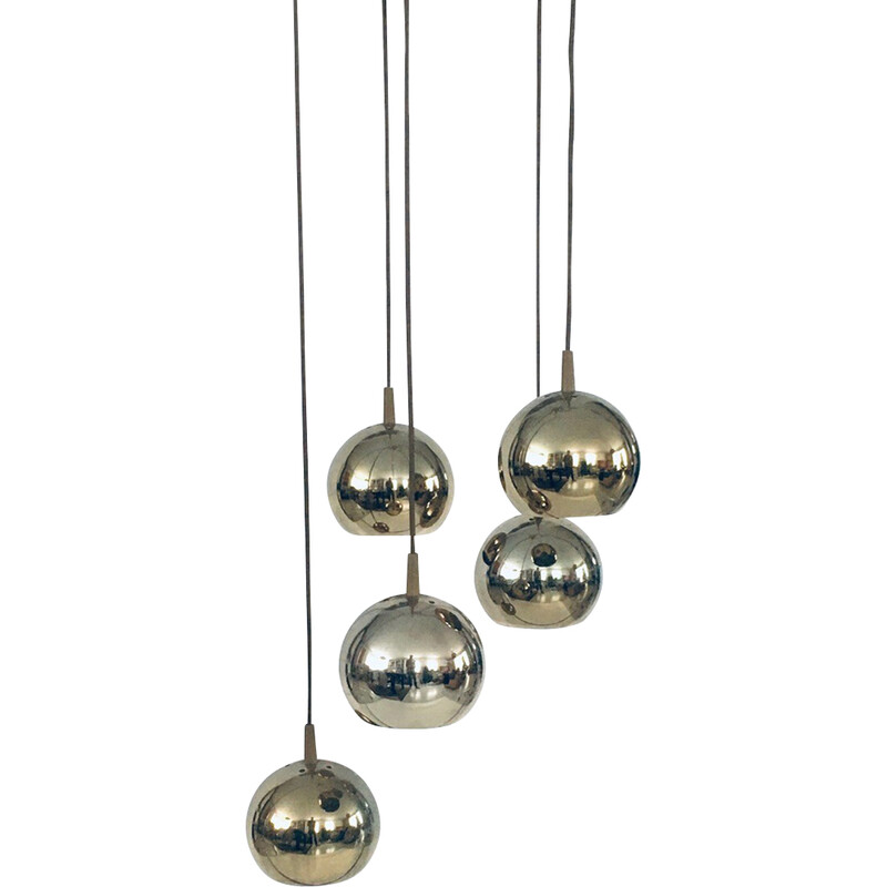 Mid century Cascade gold ball pendant lamp, Italy 1980s