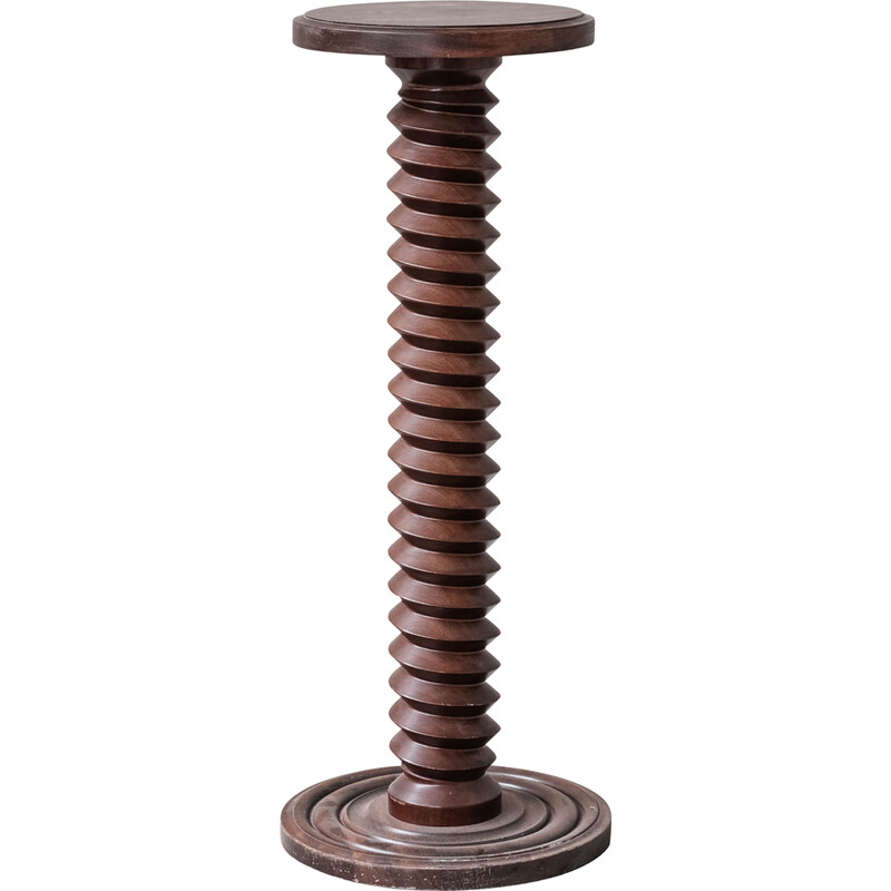 Pedestal francés de mediados de siglo en madera de roble torneada, años 50