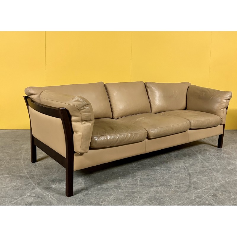 Dänisches Vintage 3-Sitzer Ledersofa, 1960er Jahre