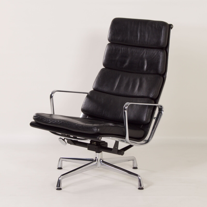 Vintage black leather Ea 222 Soft Pad armchair by Charles and Ray Eames for Vitra, 2000s