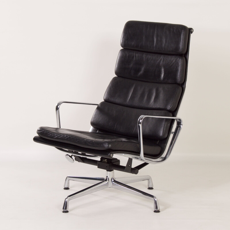 Vintage black leather Ea 222 Soft Pad armchair by Charles and Ray Eames for Vitra, 2000s