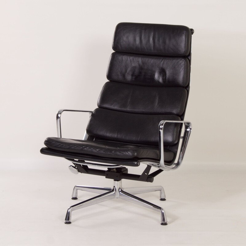 Vintage black leather Ea 222 Soft Pad armchair by Charles and Ray Eames for Vitra, 2000s