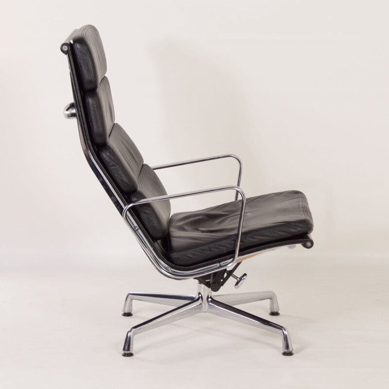 Vintage black leather Ea 222 Soft Pad armchair by Charles and Ray Eames for Vitra, 2000s