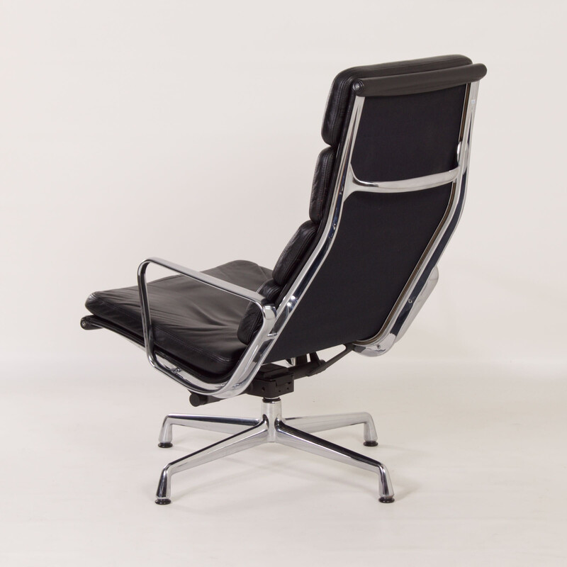 Vintage black leather Ea 222 Soft Pad armchair by Charles and Ray Eames for Vitra, 2000s